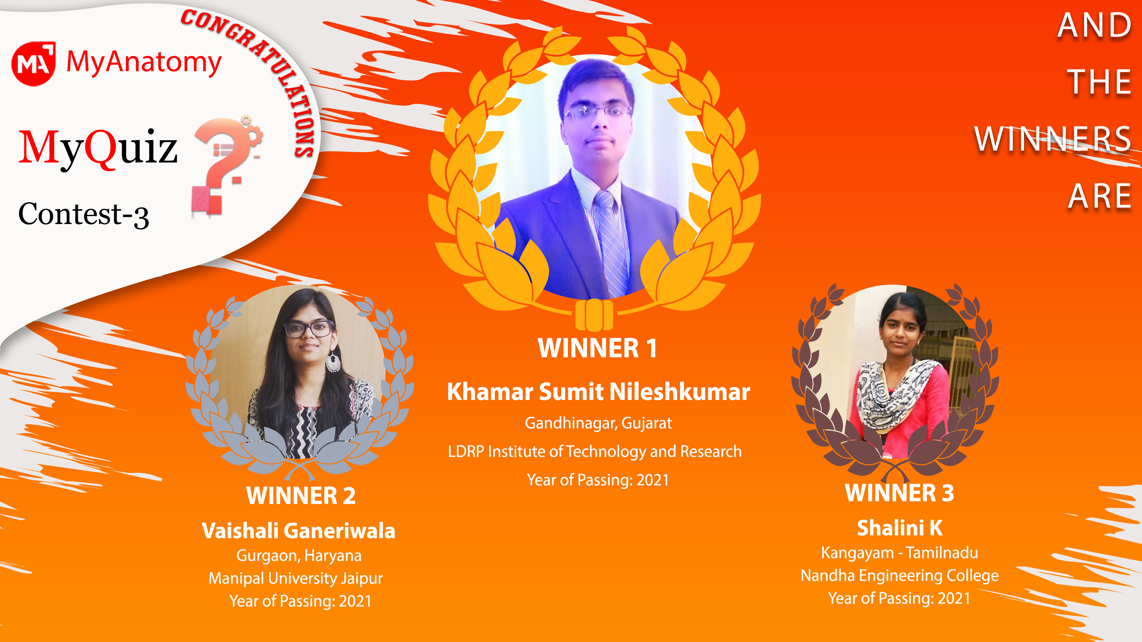 Winners of Contest 3 MyQuiz